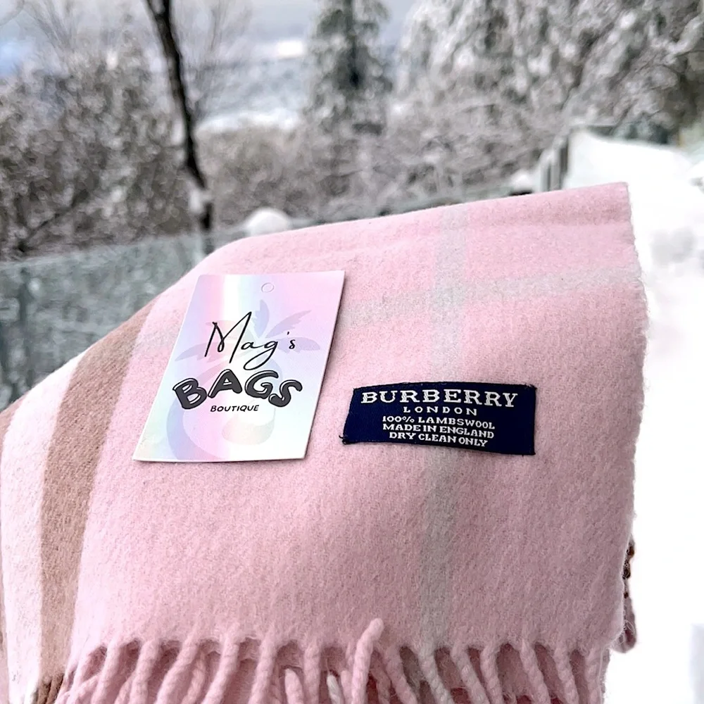 Burberry: Baby Pink Giant Check Plaid Scarf - Picture 2 of 9